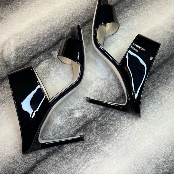 Jimmy Choo Hira 85 mm Black Soft Patent Leather Mule Heels Sandals - Picture 5 of 10